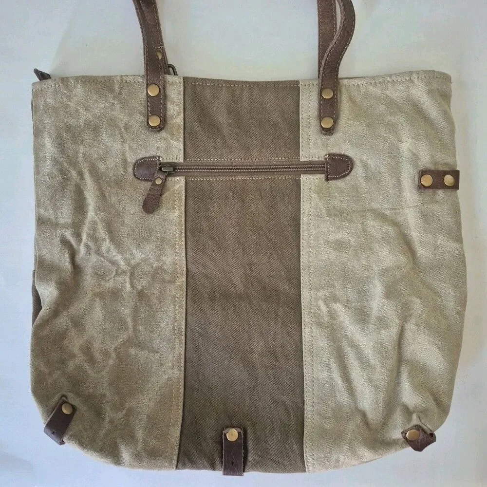 Myra Bag So The Adventure Begins 1960 The Journey Upcycled Denim and Canvas Tote